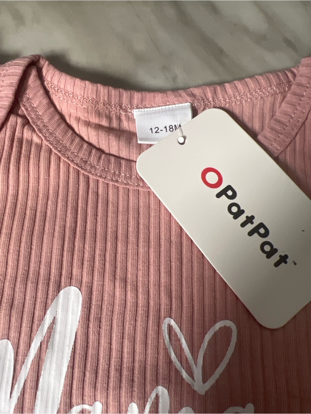 PatPat Dusty Pink Ribbed Long Sleeve Tee with White Heart Graphic